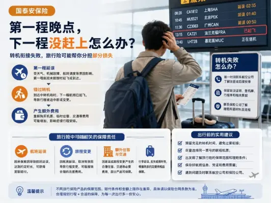第一程飞机晚点，下一程没赶上：转机失败后的损失旅行险都管吗？
